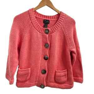 PURE Handknit Canada 100% Cotton Chunky Coral Knit Cardigan Small/Medium
